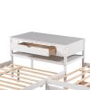 Full Size L-shaped Platform Beds with Twin Size Trundle and Drawers Linked with Built-in Rectangle Table