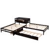 Full Size L-shaped Platform Beds with Twin Size Trundle and Drawers Linked with Built-in Rectangle Table