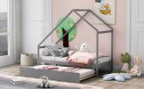 Twin Size Wooden House Bed With Twin Size Trundle