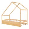 Twin Size Wooden House Bed With Twin Size Trundle