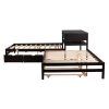 Full Size L-shaped Platform Beds with Twin Size Trundle and Drawers Linked with Built-in Rectangle Table