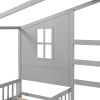 Wood House Bed Twin Size;  2 Twin Solid Bed L structure with fence and slatted frame