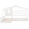 Wood House Bed Twin Size;  2 Twin Solid Bed L structure with fence and slatted frame