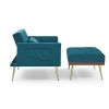 Recline Sofa Chair with Ottoman;  Two Arm Pocket and Wood Frame include 1 Pillow;  Teal (40.5'x33'x32')
