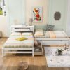 Full Size L-shaped Platform Beds with Twin Size Trundle and Drawers Linked with Built-in Rectangle Table