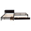 Full Size L-shaped Platform Beds with Twin Size Trundle and Drawers Linked with Built-in Rectangle Table