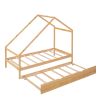 Twin Size Wooden House Bed With Twin Size Trundle