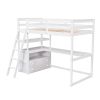 Twin Size Loft Bed with Desk and Shelves;  Two Built-in Drawers