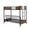 Twin-Over-Futon Bunk Bed;  Metal Futon Bunk Bed Frame with Guardrails and Ladder