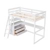 Twin Size Loft Bed with Desk and Shelves;  Two Built-in Drawers