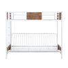 Twin-Over-Futon Bunk Bed;  Metal Futon Bunk Bed Frame with Guardrails and Ladder
