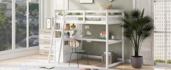 Twin Size Loft Bed with Desk and Shelves;  Two Built-in Drawers