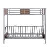 Twin-Over-Futon Bunk Bed;  Metal Futon Bunk Bed Frame with Guardrails and Ladder