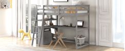Twin Size Loft Bed with Desk and Shelves;  Two Built-in Drawers