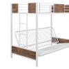 Twin-Over-Futon Bunk Bed;  Metal Futon Bunk Bed Frame with Guardrails and Ladder