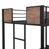 Twin-Over-Futon Bunk Bed;  Metal Futon Bunk Bed Frame with Guardrails and Ladder
