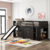 Low Twin Size Loft Bed with Cabinets;  Shelves and Slide