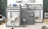 Twin over Twin L-Shaped Bunk Bed with Built-in Middle Staircase