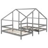 Double Twin Size Triangular House Beds with Built-in Table
