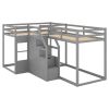 Twin over Twin L-Shaped Bunk Bed with Built-in Middle Staircase