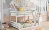 Twin over Full House Bunk Bed with Built-in Ladder,Gray