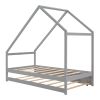 Twin Size Wooden House Bed With Twin Size Trundle