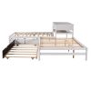 Full Size L-shaped Platform Beds with Twin Size Trundle and Drawers Linked with Built-in Rectangle Table