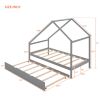 Twin Size Wooden House Bed With Twin Size Trundle