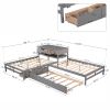 Full Size L-shaped Platform Beds with Twin Size Trundle and Drawers Linked with Built-in Rectangle Table