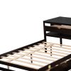 Full Size L-shaped Platform Beds with Twin Size Trundle and Drawers Linked with Built-in Rectangle Table