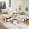 Full Size L-shaped Platform Beds with Twin Size Trundle and Drawers Linked with Built-in Rectangle Table
