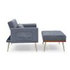 Recline Sofa Chair with Ottoman;  Two Arm Pocket and Wood Frame include 1 Pillow;  Teal (40.5'x33'x32')
