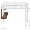 Full Size Metal Loft Bed with 2 Shelves and one Desk