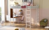 Full Size Metal Loft Bed with 2 Shelves and one Desk