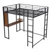 Full Size Metal Loft Bed with 2 Shelves and one Desk