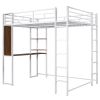 Full Size Metal Loft Bed with 2 Shelves and one Desk