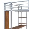 Full Size Metal Loft Bed with 2 Shelves and one Desk