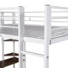 Full Size Metal Loft Bed with 2 Shelves and one Desk