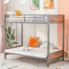 Twin-Over-Futon Bunk Bed;  Metal Futon Bunk Bed Frame with Guardrails and Ladder