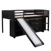 Low Twin Size Loft Bed with Cabinets;  Shelves and Slide
