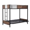 Twin-Over-Futon Bunk Bed;  Metal Futon Bunk Bed Frame with Guardrails and Ladder