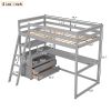 Twin Size Loft Bed with Desk and Shelves;  Two Built-in Drawers