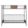 Twin-Over-Futon Bunk Bed;  Metal Futon Bunk Bed Frame with Guardrails and Ladder