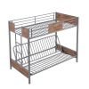 Twin-Over-Futon Bunk Bed;  Metal Futon Bunk Bed Frame with Guardrails and Ladder