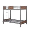 Twin-Over-Futon Bunk Bed;  Metal Futon Bunk Bed Frame with Guardrails and Ladder