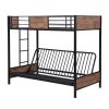Twin-Over-Futon Bunk Bed;  Metal Futon Bunk Bed Frame with Guardrails and Ladder