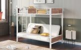 Twin-Over-Futon Bunk Bed;  Metal Futon Bunk Bed Frame with Guardrails and Ladder