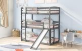 Twin over Twin over Twin Adjustable Triple Bunk Bed with Ladder and Slide