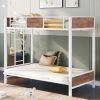 Twin-Over-Futon Bunk Bed;  Metal Futon Bunk Bed Frame with Guardrails and Ladder