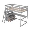 Twin Size Loft Bed with Desk and Shelves;  Two Built-in Drawers